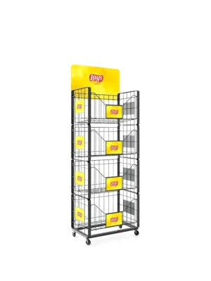 Katlanır ve Üst Üste İstiflenebilir Tel Cips Standı - 4 Katlı - Tekerlekli